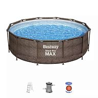 Каркасный бассейн Steel Pro Max 366х100см "Ротанг" 9150л, фил.-насос 2006л/ч, лестница, арт.56709 BW