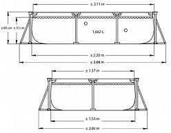 Каркасный прямоугольный бассейн 220х150х60см, 1662л, арт.28270