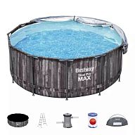 Каркасный бассейн Steel Pro Max 366х122см, 10250л, с навесом, фил.-насос 2006л/ч, лестница, тент, арт.5619K BW